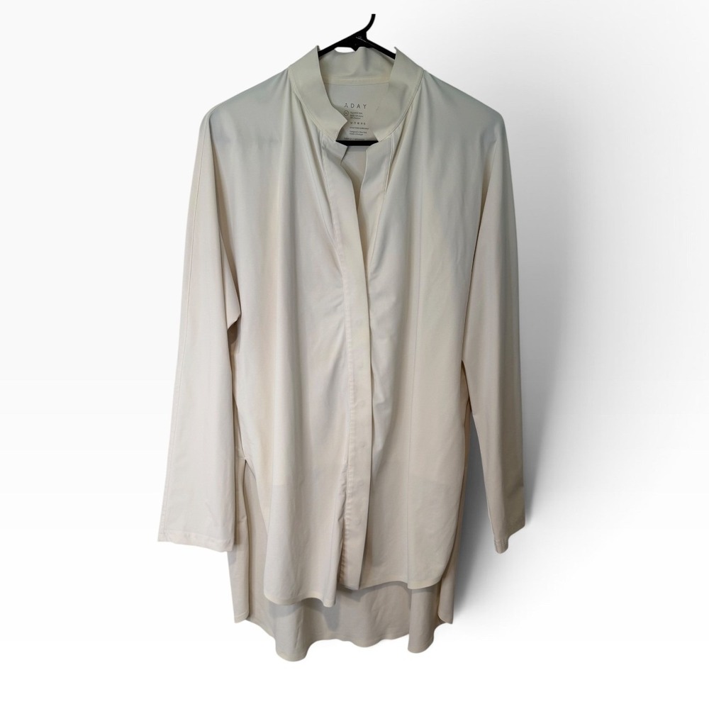 ADAY Something Borrowed Long Sleeve Tunic Top White XL Minimal Travel Comfort